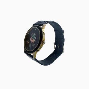 Vintage Harley's Black Lotus Watch Floral Leather Gold Tone Stylish Classic Rare